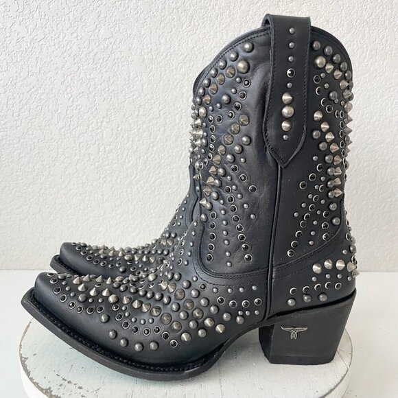 Lane DOLLY Womens Cowboy Bootie 9.5 Black Leather Western Cowgirl Short Boots - Picture 4 of 12